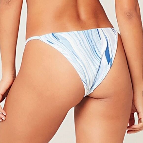 L*SPACE Jay Bitsy Bikini Bottom Cheeky Blue White Marble Pattern Size Medium NEW - Picture 1 of 9